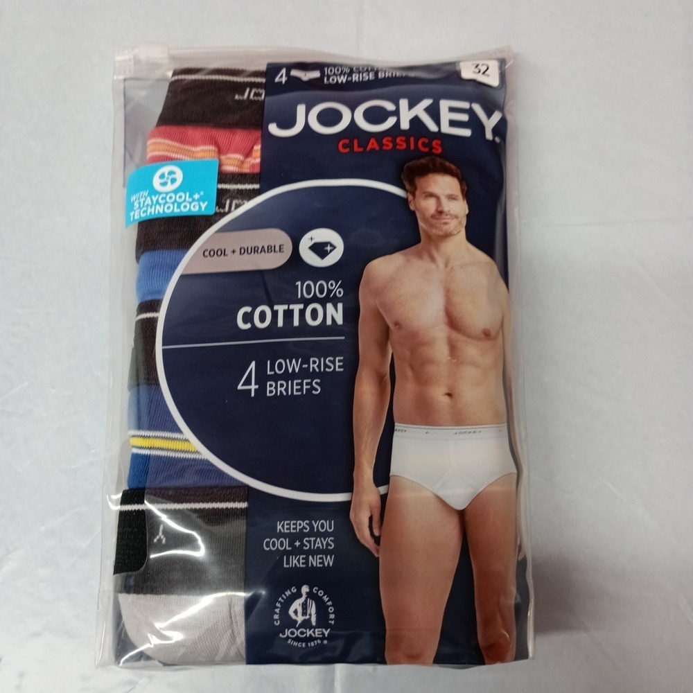 Jockey Men's 4 Pack Low Rise Cotton Briefs Size 32 Multicolor New